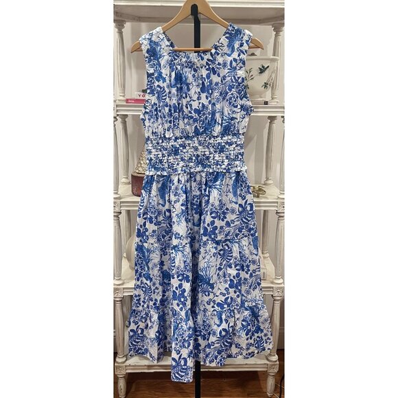 Anthropologie Sleeveless Poplin Smocked Midi Dress Size Large Petite - Picture 2 of 7